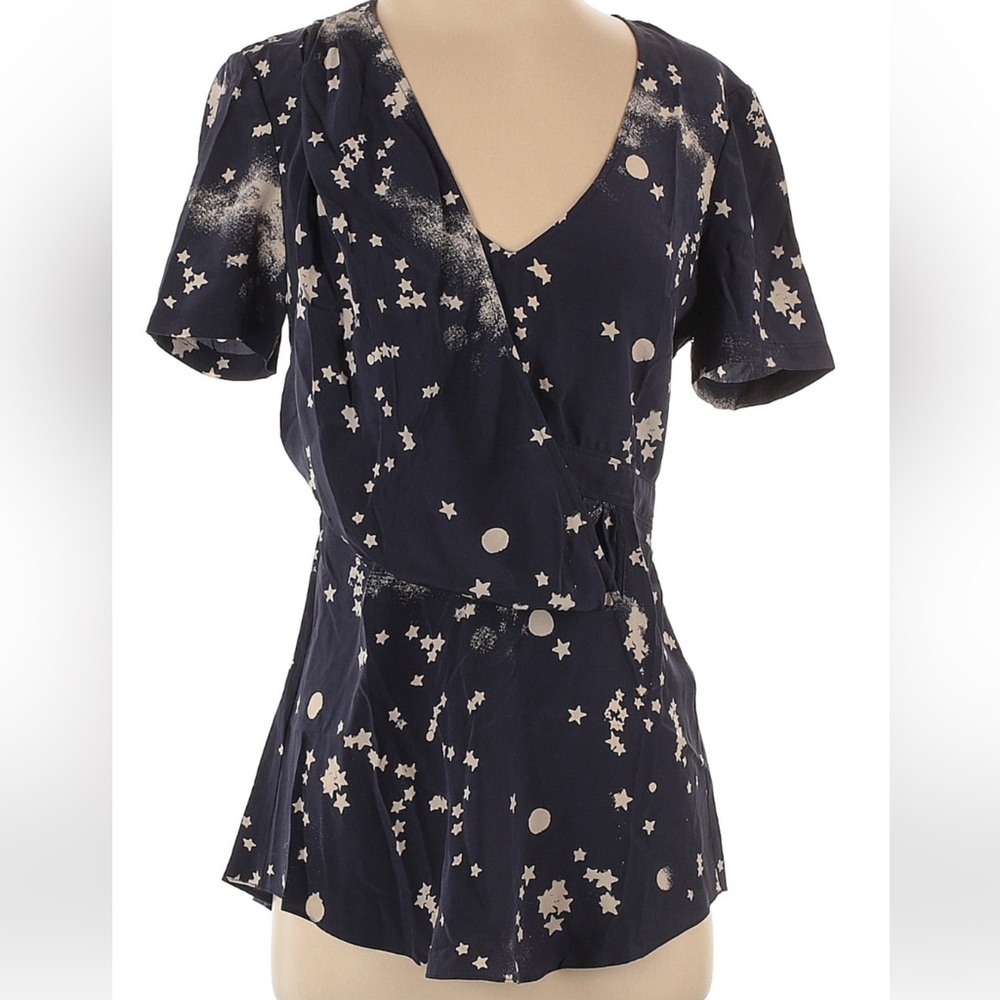 Vena Cava 100% Silk Navy Moon & Stars Print Blouse Sz 2